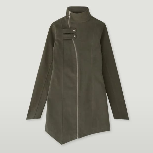 유즈 언발란스 집업 원피스 카키