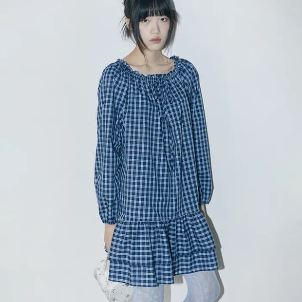 포그던 체크 미니 드레스