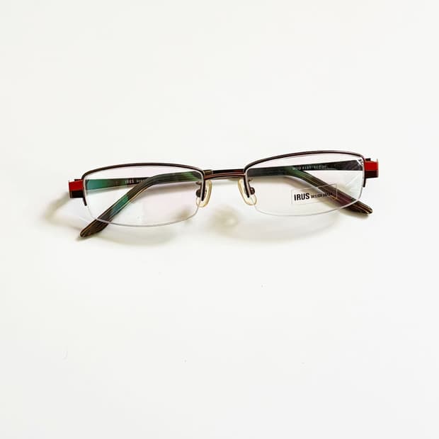 IRUS 브라운 메탈 반무테 스퀘어 빈티지 안경