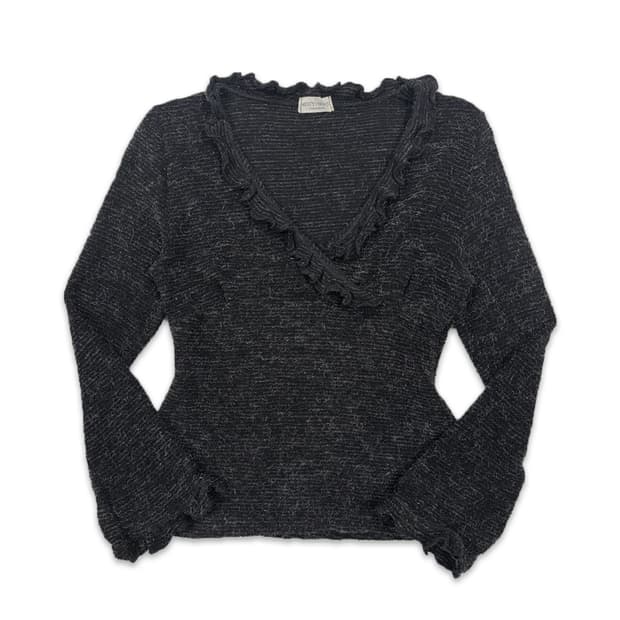 빈티지 블랙 프릴 슬림핏 니트