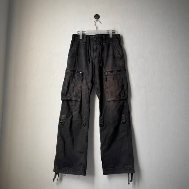 펑크 00's y2k 락시크 갸루 워싱 데미지 포켓 벌룬 카고팬츠