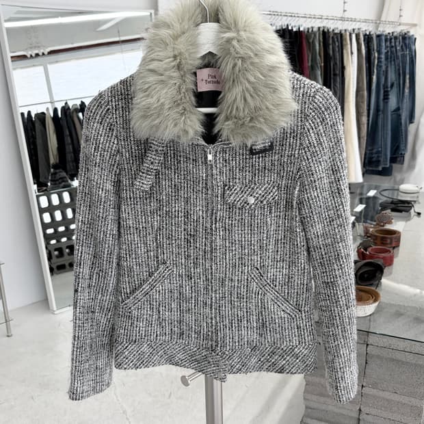 핑크 토네이도 퍼 트위드 자켓