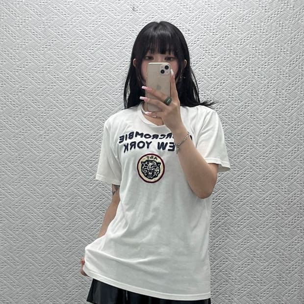 아베크롬비 Y2K 캐주얼 레트로 빈티지 패치 반팔티 L C12493