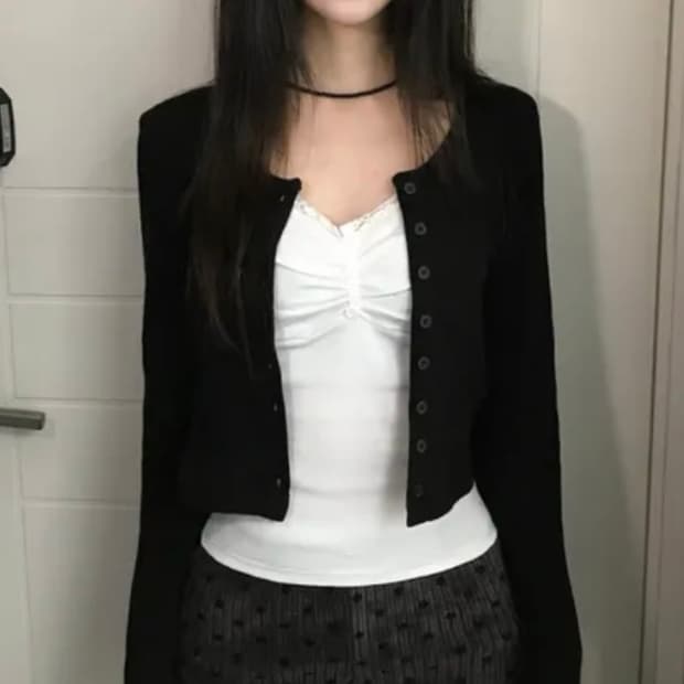 에이블리 골지 크롭 유넥 가디건 검정