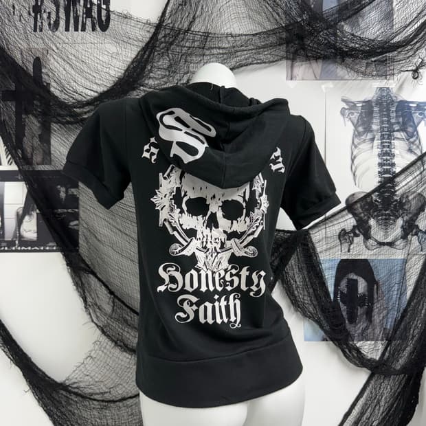 00s punk mood printing hoodie halfsleeve