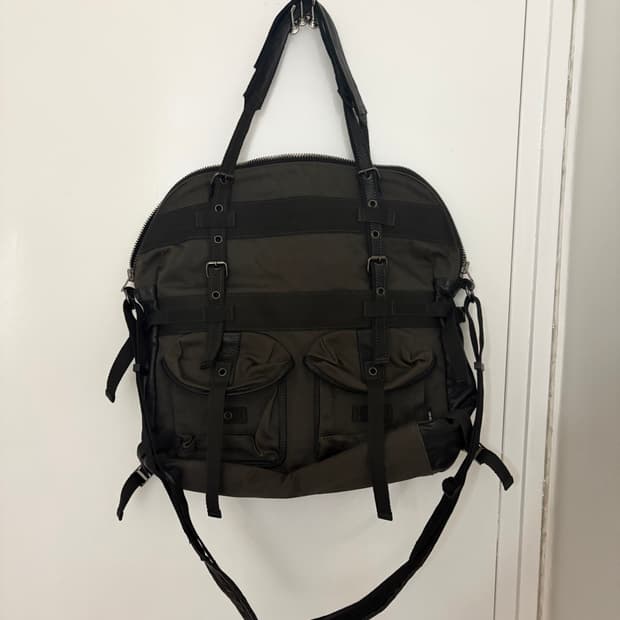 LIN-KU 카키 코튼 벨트 가방 노트북 수납 가능 