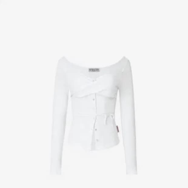 뉴얼린 로지 트위스트 버튼 탑 화이트