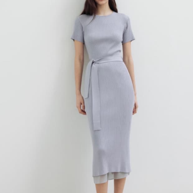 Sie 시에 에이프런 하프슬리브 원피스 포그블루