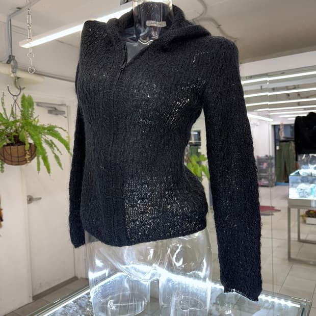 mohair knit zip up hoodie