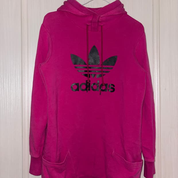 아디다스 빅로고 핑크 롱후드