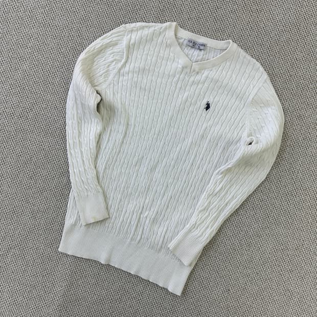 S US폴로 브이넥 케이블 니트 0423D