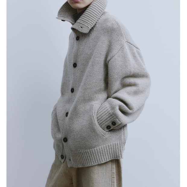 유스 헤비 웨이트 니트 가디건 - 멜란지베이지 L