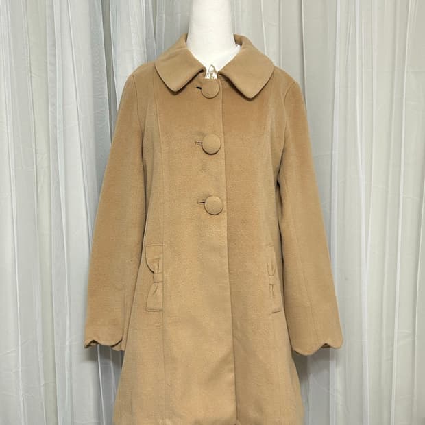 라떼갸루 베이지 리본 a라인 코트 히메갸루 리즈리사깔