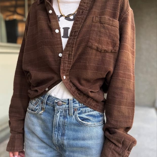 R13 랩 어라운드 체크 셔츠 브라운 새상품