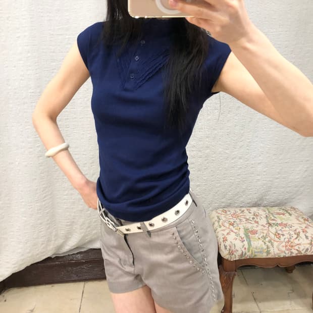 navy elegance collar top