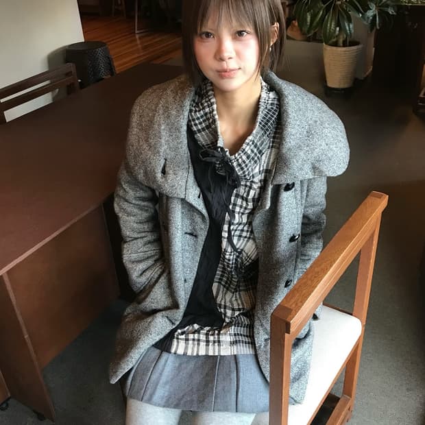 🩶 빈티지 그레이 체크 모리 코디🩶