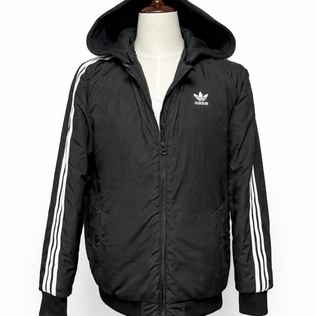 아디다스 봄버 후드 자켓 블랙 삼선