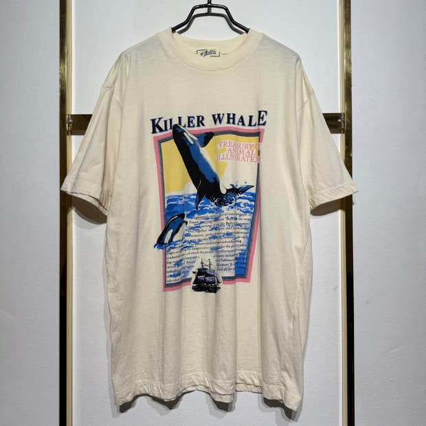 Vintage 범고래 그래픽 반팔티셔츠 아이보리 L