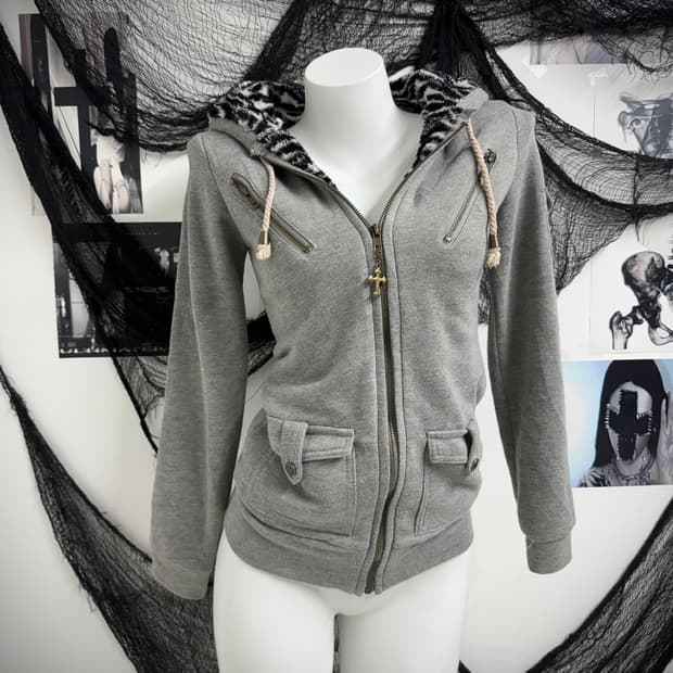 Cecil mcbee zebra pattern fur hood zipup