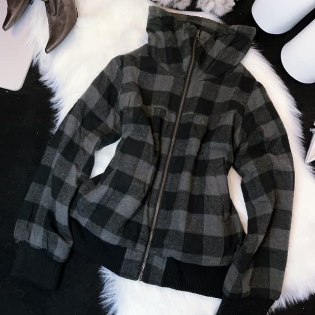 High-neck check jacket