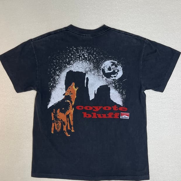 90s 말보로 코요테 프린팅티셔츠 페이팅블랙 L사이즈