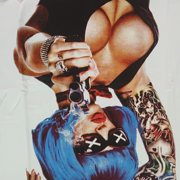 [L] 빈티지 펑크 스트릿 타투 보더 스케이터 반팔티셔츠