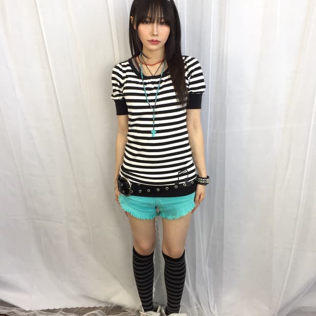 Jpn Y2k Striped Skull Graphic Tunic Top