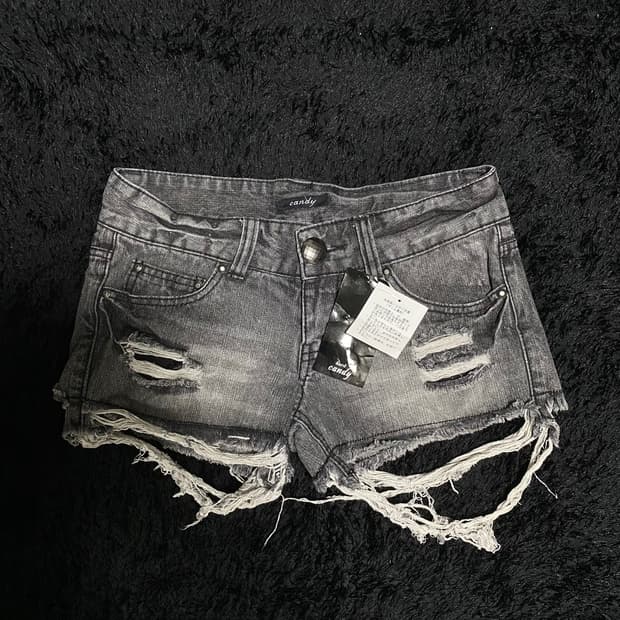 그레이 워싱 데님 데미지 쇼츠 펑크 갸루 일본빈티지