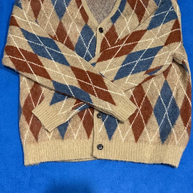 토니웩 모헤어 아가일 가디건 베이지/블루