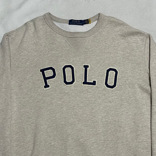 L 폴로랄프로렌 로고 패치 오트밀 기모 맨투맨