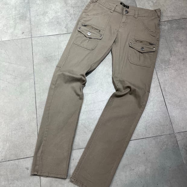 일본 빈티지 락펑크 베이지 카고 슬림핏 팬츠