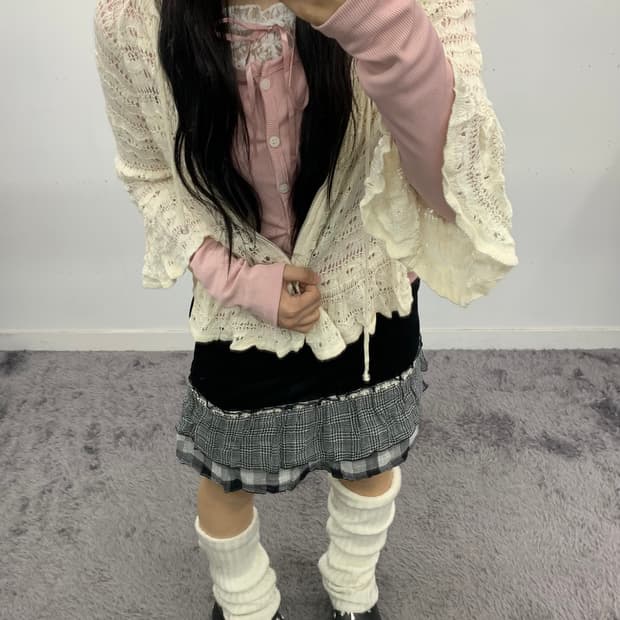 Lest rose 레이스 펀칭 후드집업