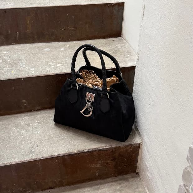 디올 블랙 트로터 패턴 나일론 로맨틱 토트백