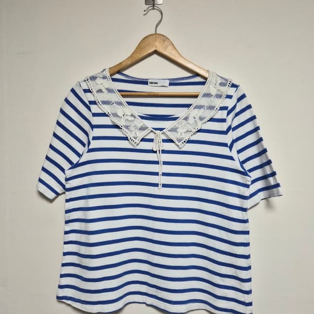 네넷Ne-net 블루 단가라 프릴 티셔츠 2 T-158