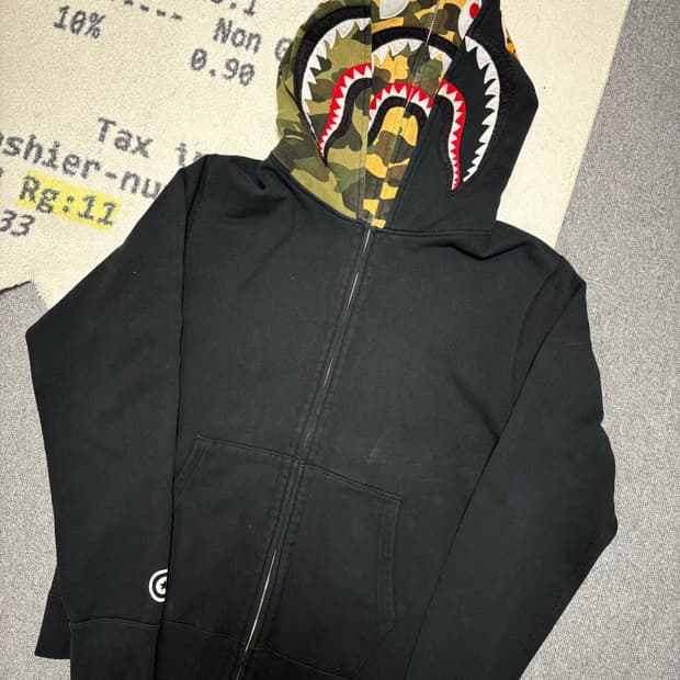 [L] 베이프 샤크 풀집업 더블후디 BK