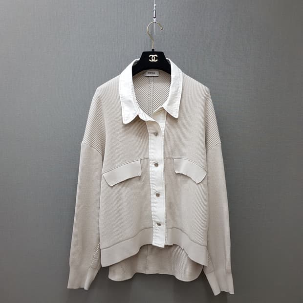 한섬 시스템 2021 울 블렌드 카라 니트 가디건 F사이즈