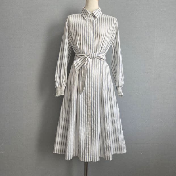 잇미샤  블루 스트라이프 셔츠형원피스