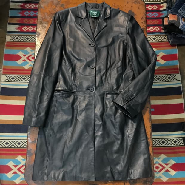 랄프로렌 그린라벨 3버튼 블랙 리얼 레더 양가죽 코트 자켓 여성 55