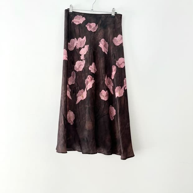 Bambi floral silk skirt / brown & pink