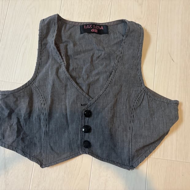 리즈리사 돌 공겜 여주 긱시크 스트라이프 크롭 베스트 조끼 