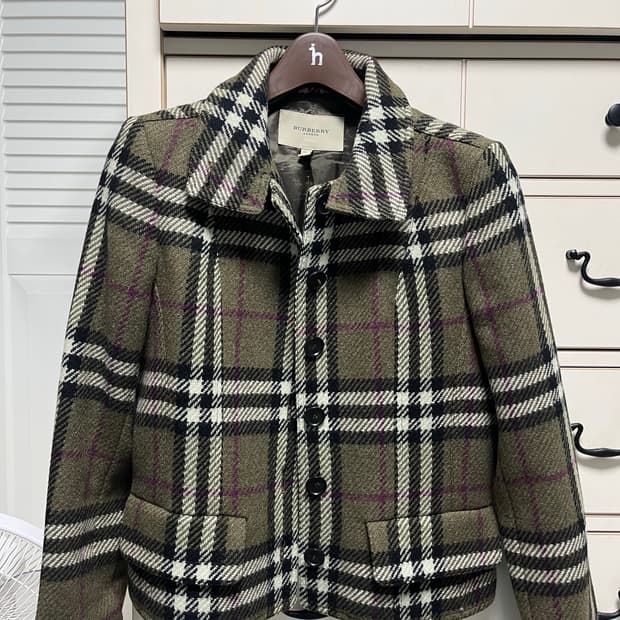 버버리 런던 녹차그린 체크자켓
