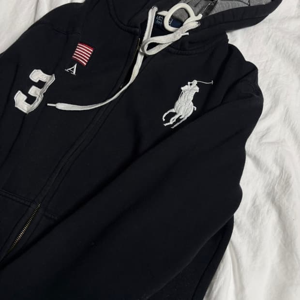 폴로 usa 블랙 빅포니 후드집업