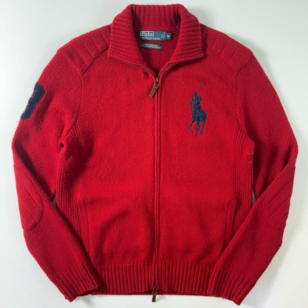 Polo  폴로 랄프로렌 빅포니 램스울 투웨이 레드 니트집업  