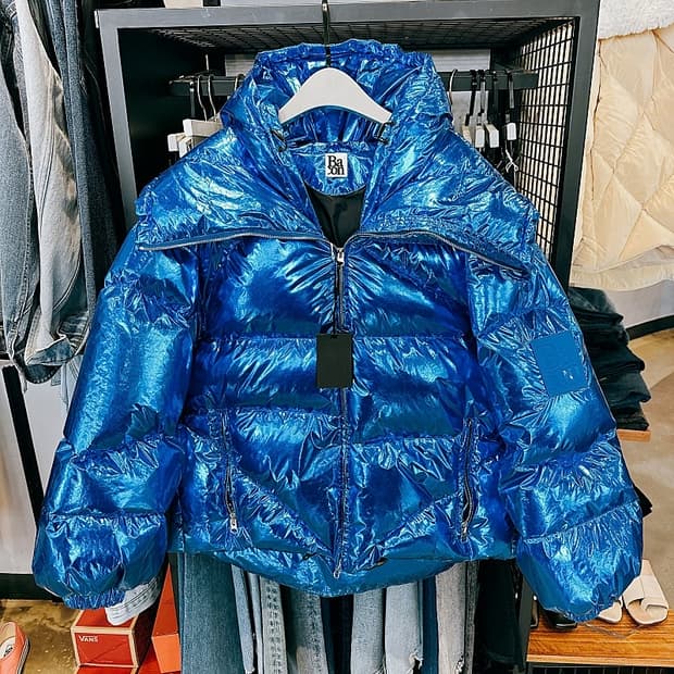 바콘 여성 메탈릭 블루 덕다운 푸퍼 자켓 점퍼 80%