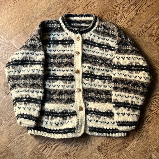 [L]90's USA 빈티지 페어아일 헤비 울 코위찬 니트