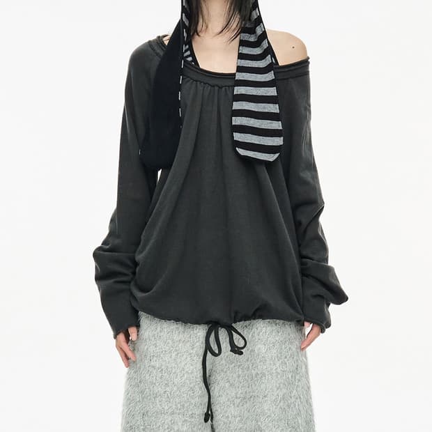 세릭 cerric 라운드 헴 스트링탑 챠콜