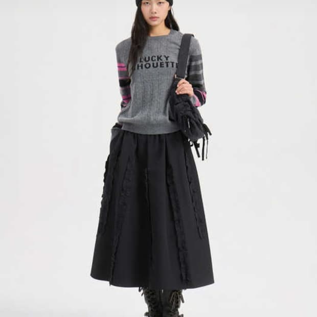 럭키슈에뜨 프릴 포인트 밴딩 롱스커트 36 25SS