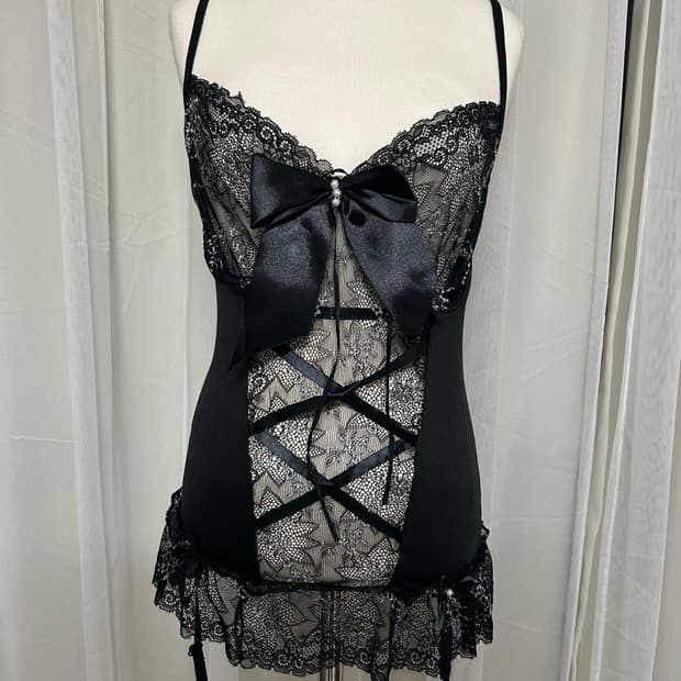 섹시 란제리 슬리브리스 왕리본 가터벨트