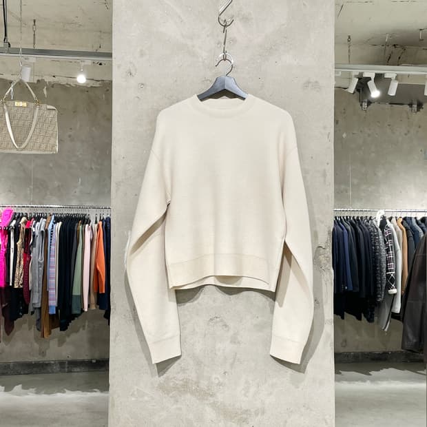 질샌더 아이보리 울 캐시미어 크루넥 오버 니트