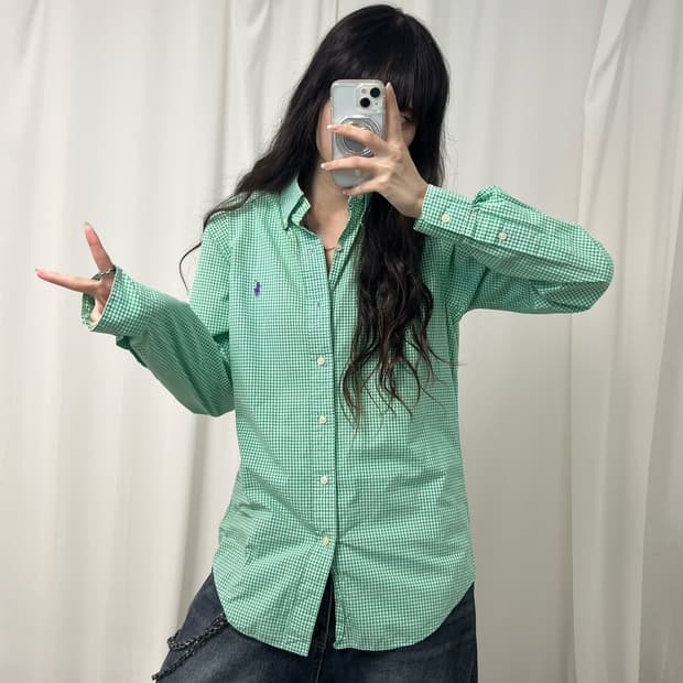 Polo green gingham check shirt 